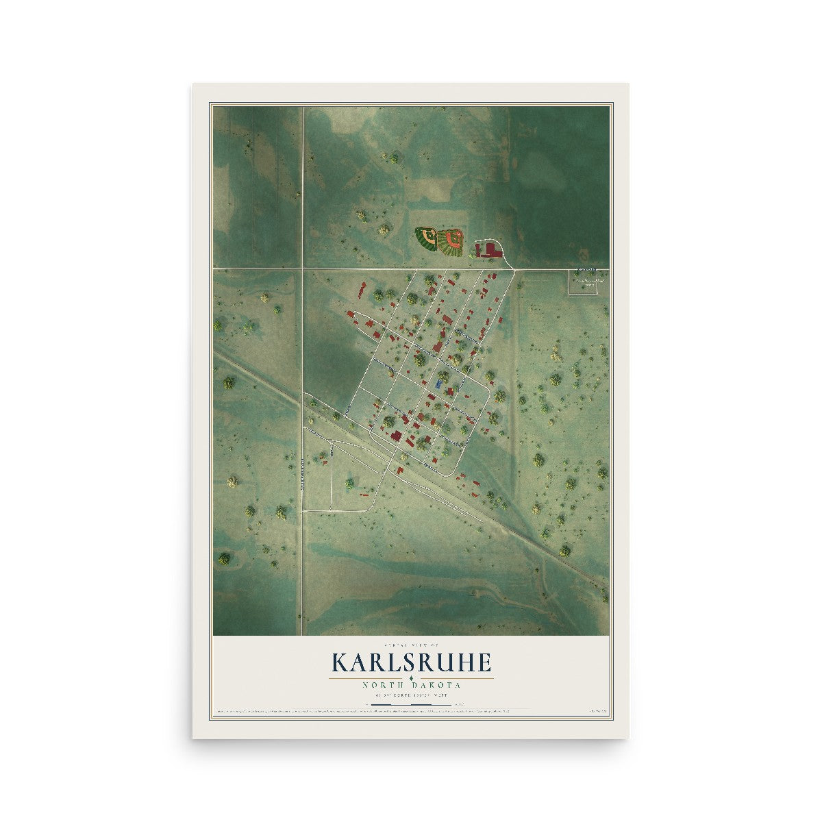 Map of Karlsruhe, North Dakota, 12 x 18 inch unframed archival matte print