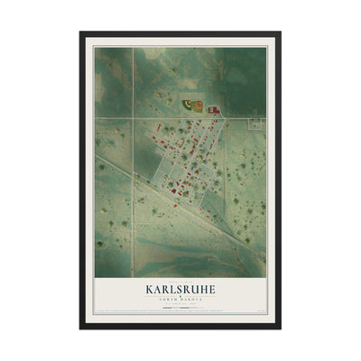 Map of Karlsruhe, North Dakota, 12 x 18 inch print in a black wood frame