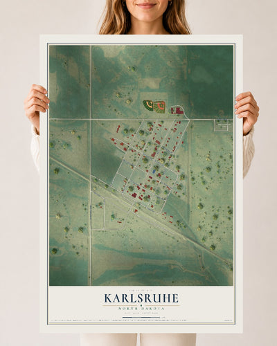 Map of Karlsruhe, North Dakota, 24 x 36 inch unframed archival matte print