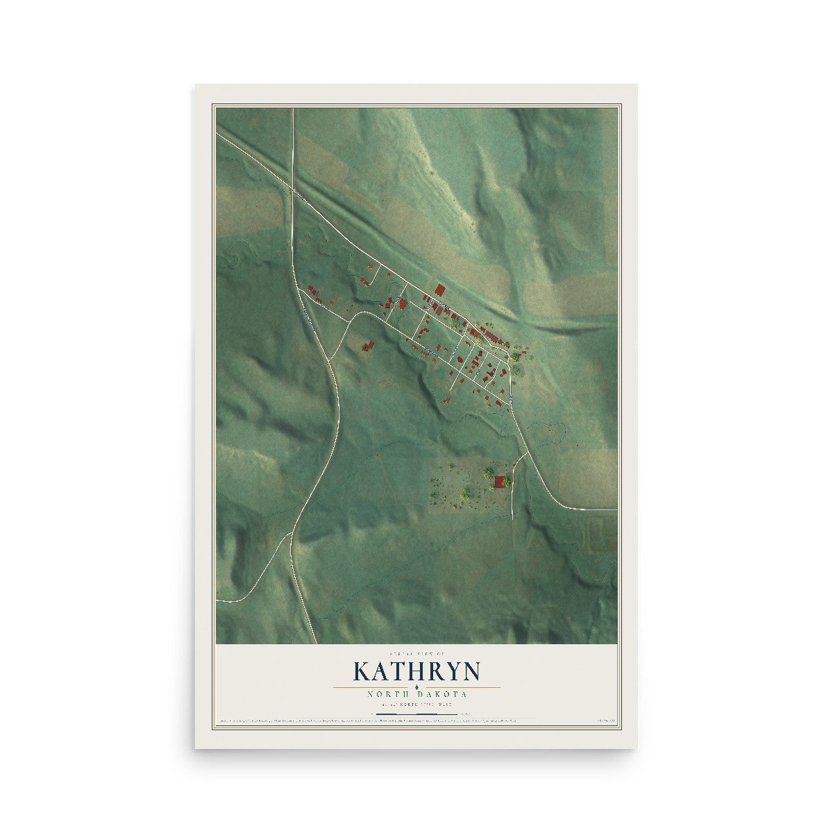 Map of Kathryn, North Dakota, 12 x 18 inch unframed archival matte print