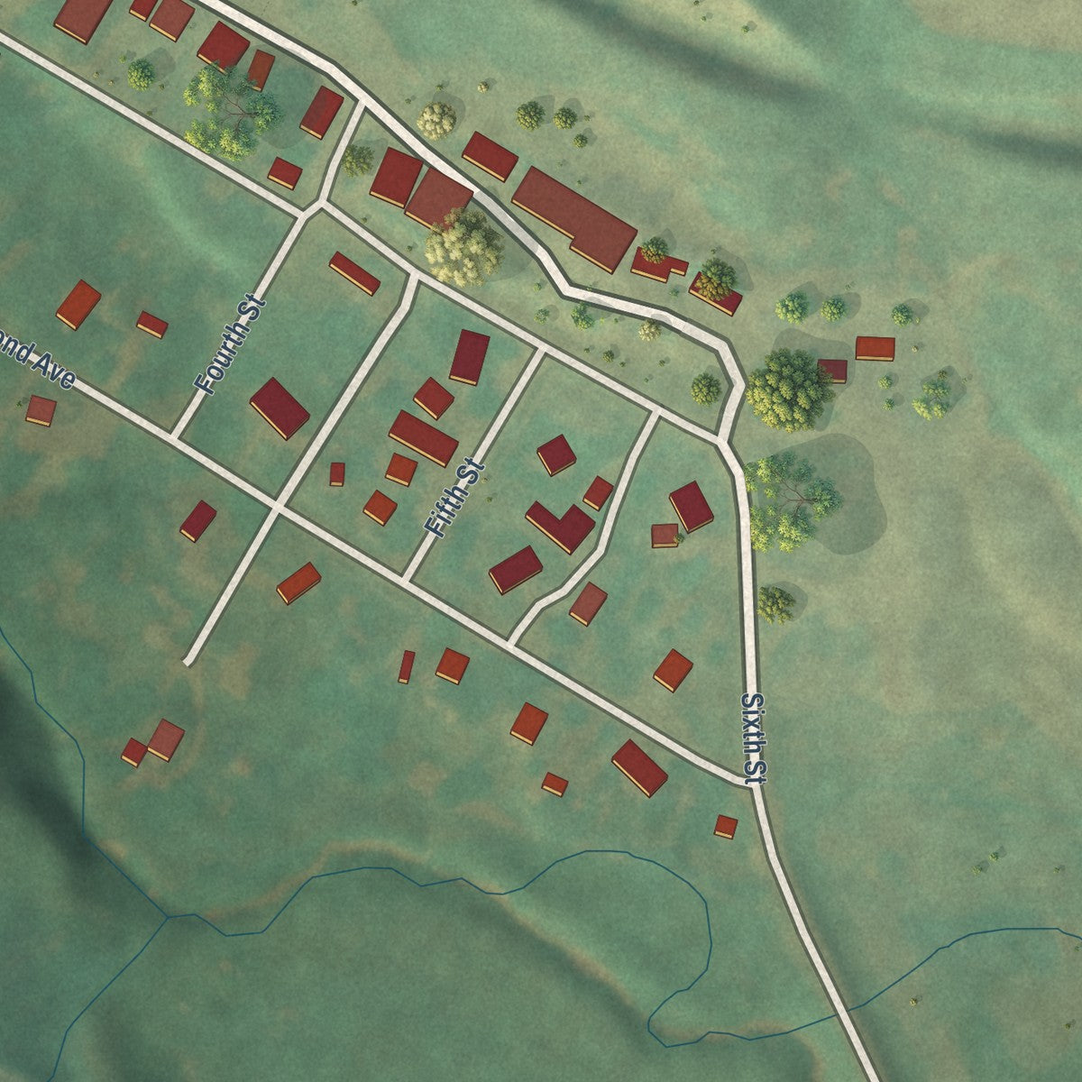 Close-up of the map of Kathryn, North Dakota print showing street and building detail
