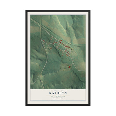 Map of Kathryn, North Dakota, 12 x 18 inch print in a black wood frame
