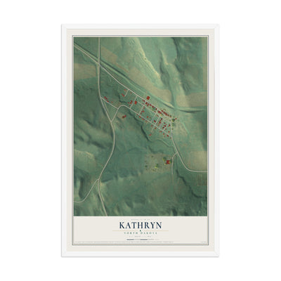 Map of Kathryn, North Dakota, 12 x 18 inch print in a white wood frame