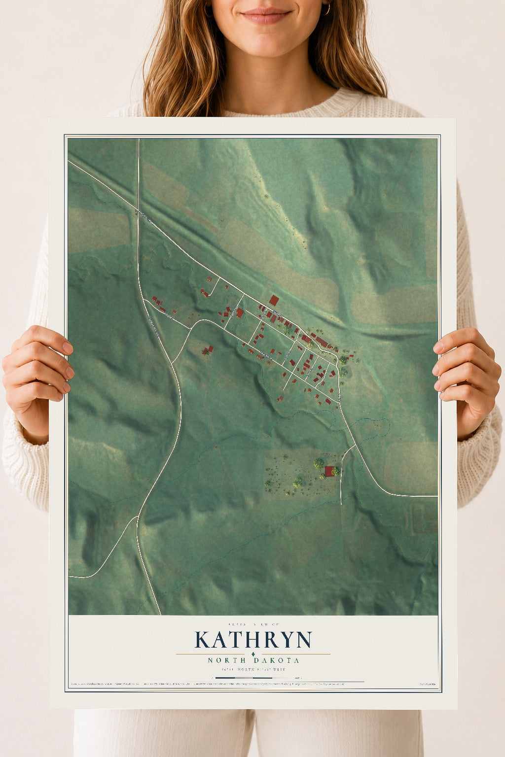 Map of Kathryn, North Dakota, 18 x 24 inch unframed archival matte print