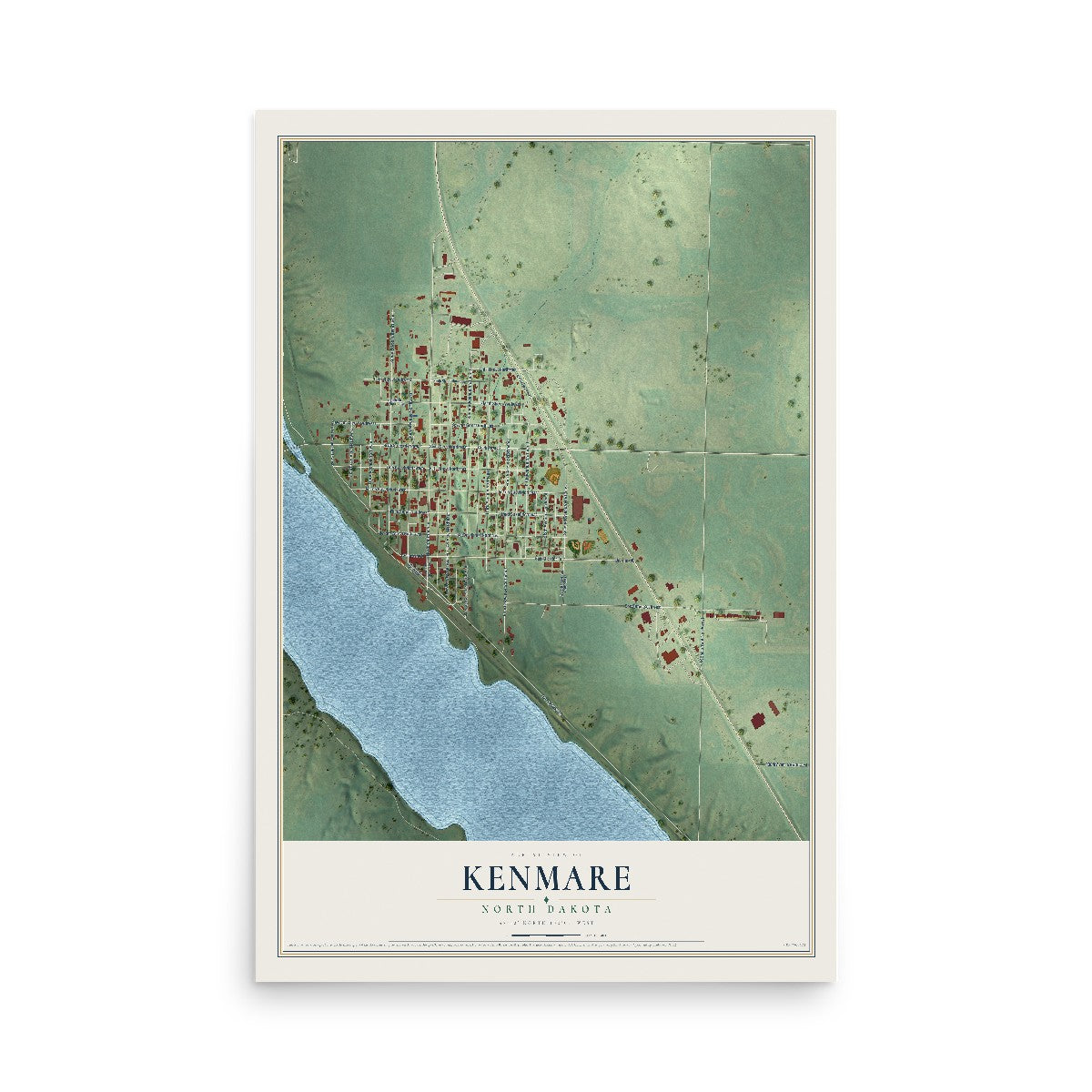 Map of Kenmare, North Dakota, 12 x 18 inch unframed archival matte print