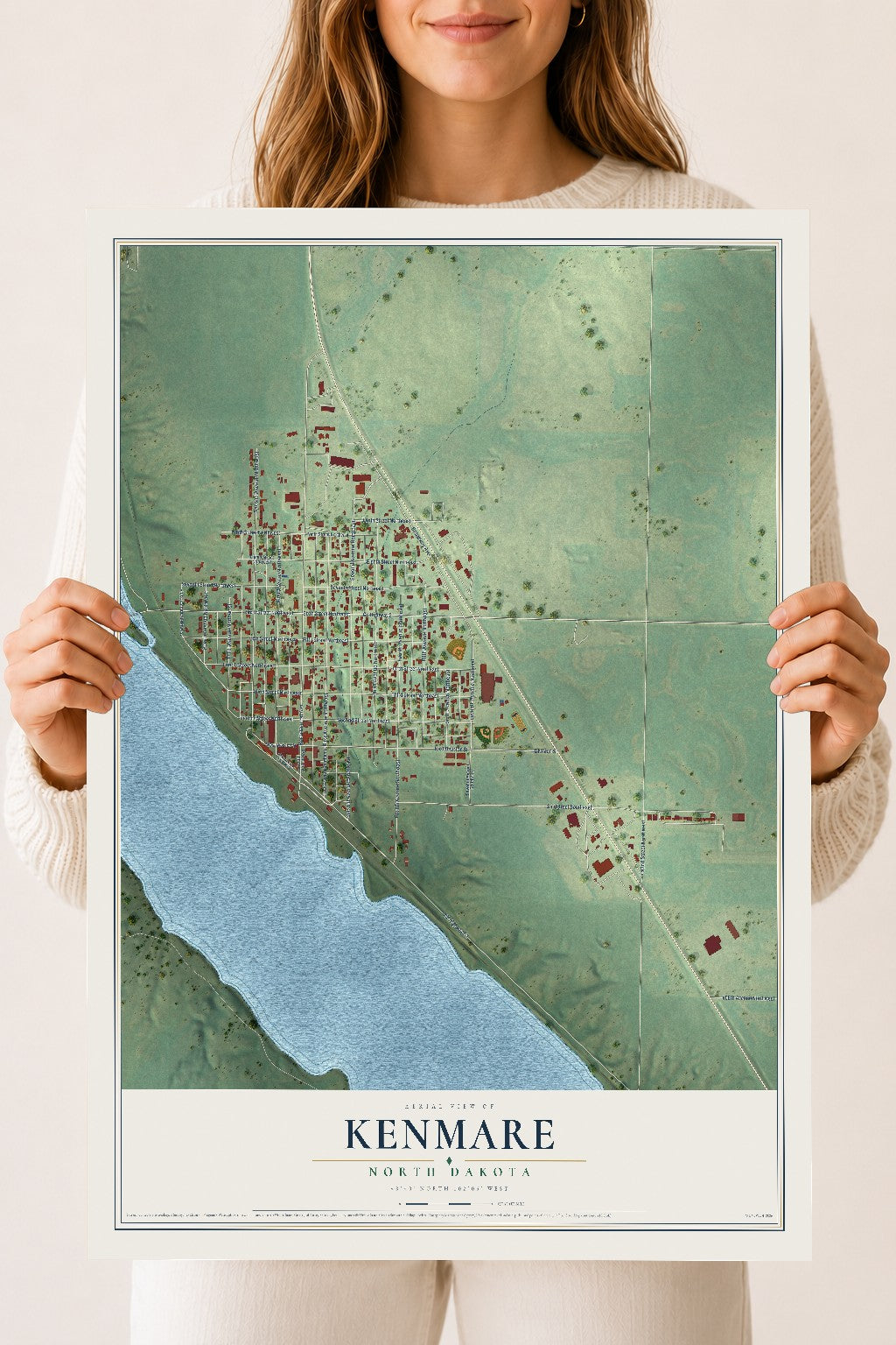Map of Kenmare, North Dakota, 18 x 24 inch unframed archival matte print