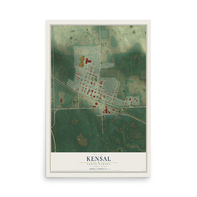 Map of Kensal, North Dakota, 12 x 18 inch unframed archival matte print