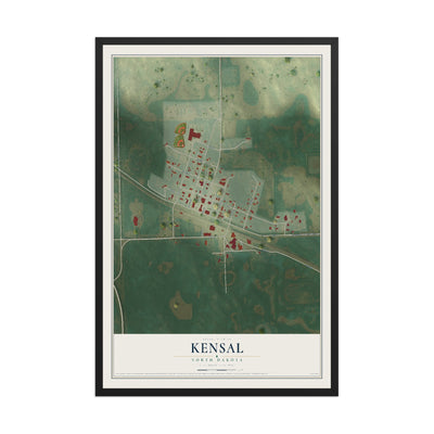 Map of Kensal, North Dakota, 12 x 18 inch print in a black wood frame