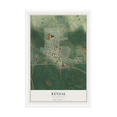 Map of Kensal, North Dakota, 12 x 18 inch print in a white wood frame