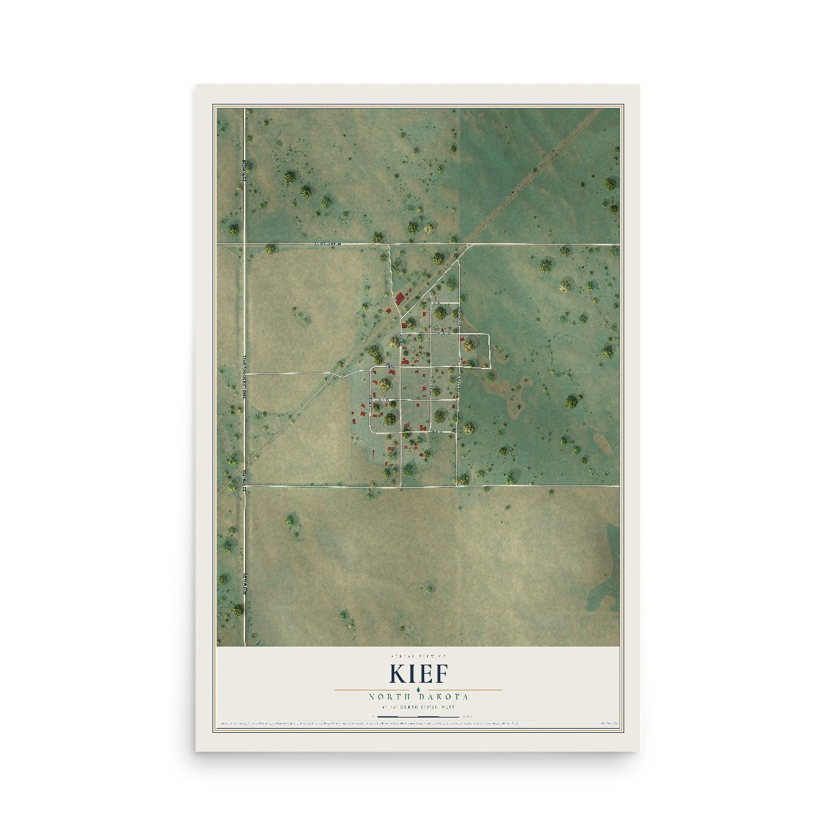 Map of Kief, North Dakota, 12 x 18 inch unframed archival matte print