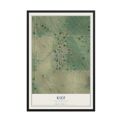 Map of Kief, North Dakota, 12 x 18 inch print in a black wood frame
