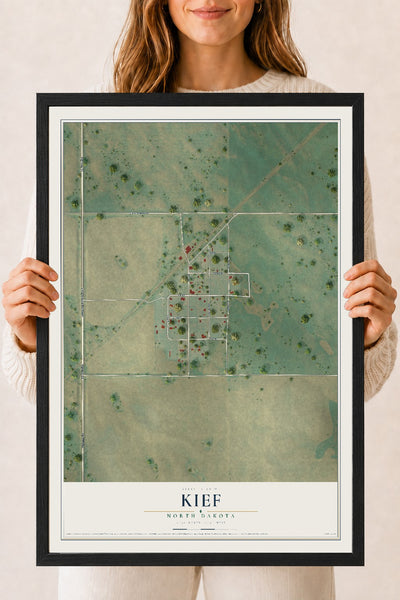 Map of Kief, North Dakota, 18 x 24 inch print in a black wood frame