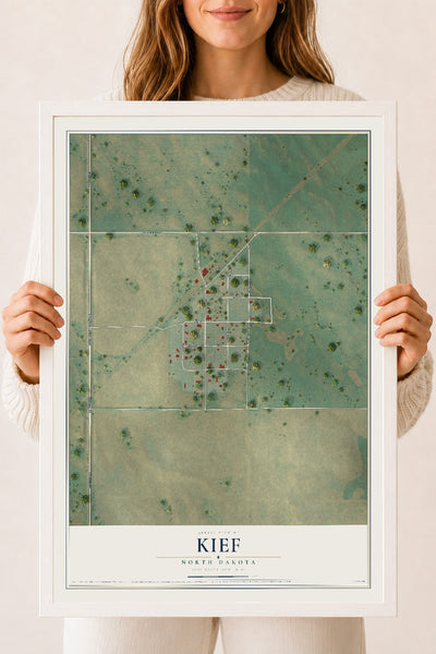 Map of Kief, North Dakota, 18 x 24 inch print in a white wood frame
