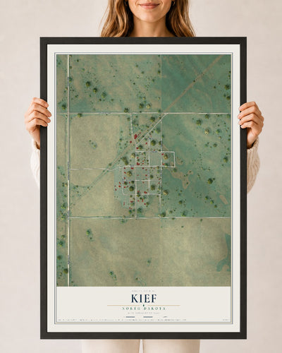 Map of Kief, North Dakota, 24 x 36 inch print in a black wood frame