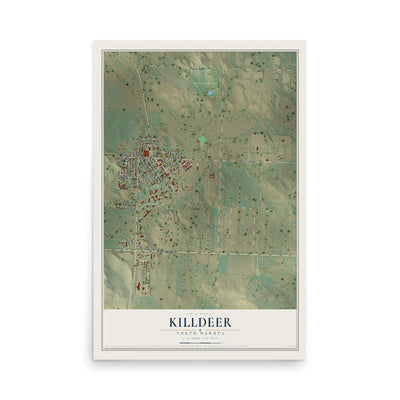 Map of Killdeer, North Dakota, 12 x 18 inch unframed archival matte print