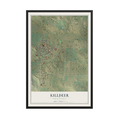 Map of Killdeer, North Dakota, 12 x 18 inch print in a black wood frame