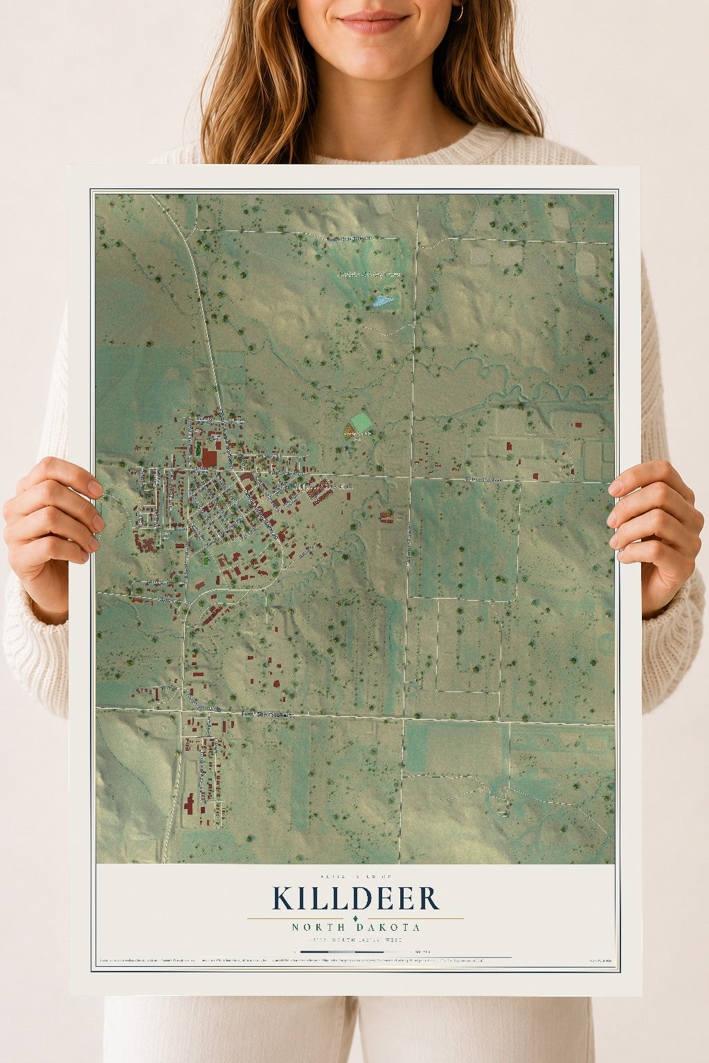 Map of Killdeer, North Dakota, 18 x 24 inch unframed archival matte print