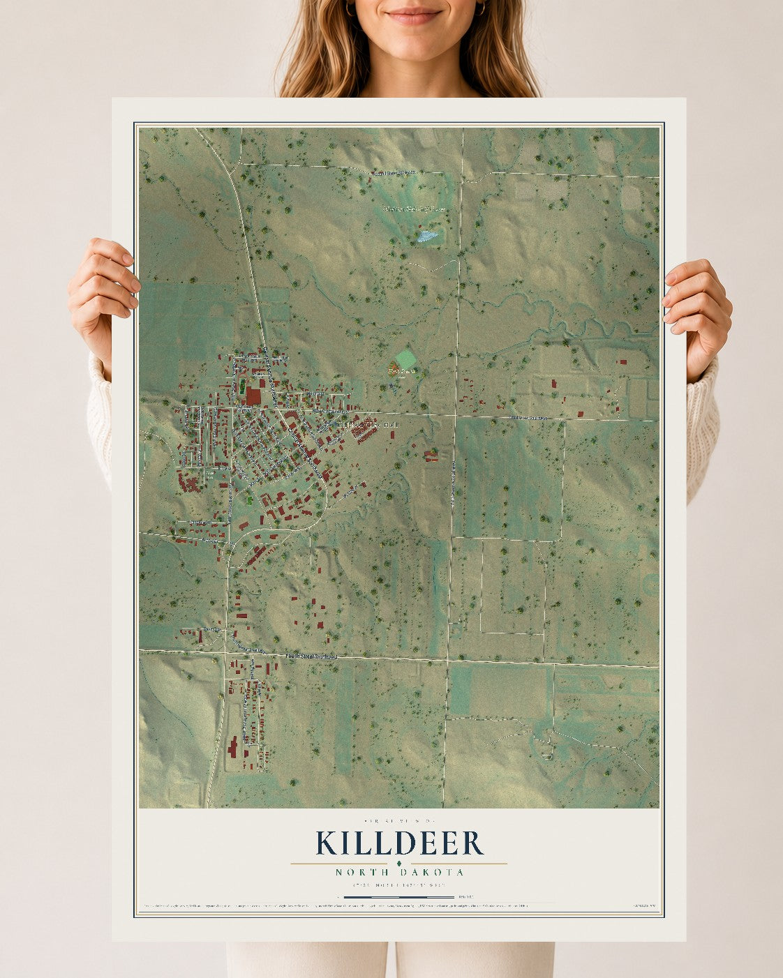 Map of Killdeer, North Dakota, 24 x 36 inch unframed archival matte print