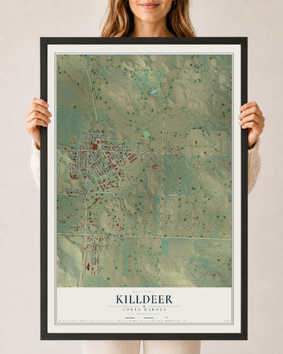 Map of Killdeer, North Dakota, 24 x 36 inch print in a black wood frame