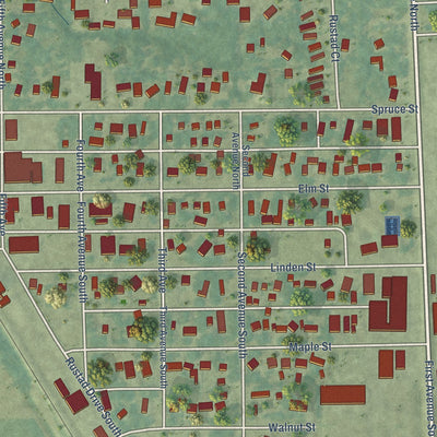 Close-up of the map of Kindred, North Dakota print showing street and building detail