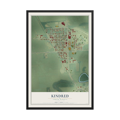 Map of Kindred, North Dakota, 12 x 18 inch print in a black wood frame