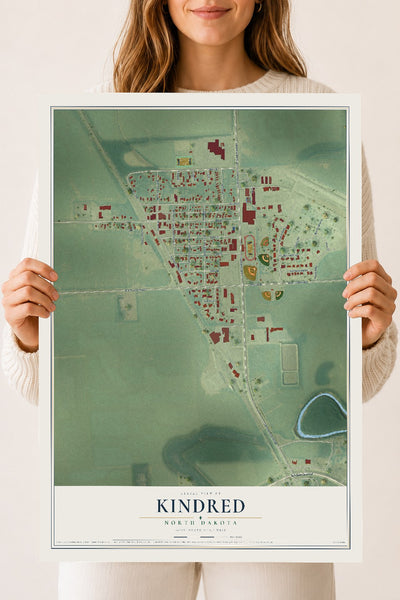 Map of Kindred, North Dakota, 18 x 24 inch unframed archival matte print