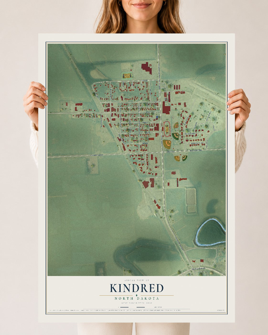 Map of Kindred, North Dakota, 24 x 36 inch unframed archival matte print