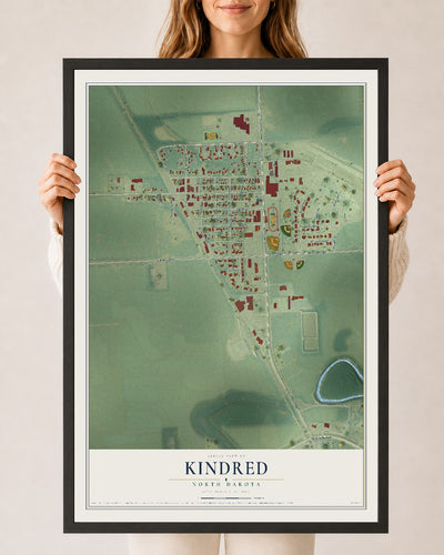 Map of Kindred, North Dakota, 24 x 36 inch print in a black wood frame