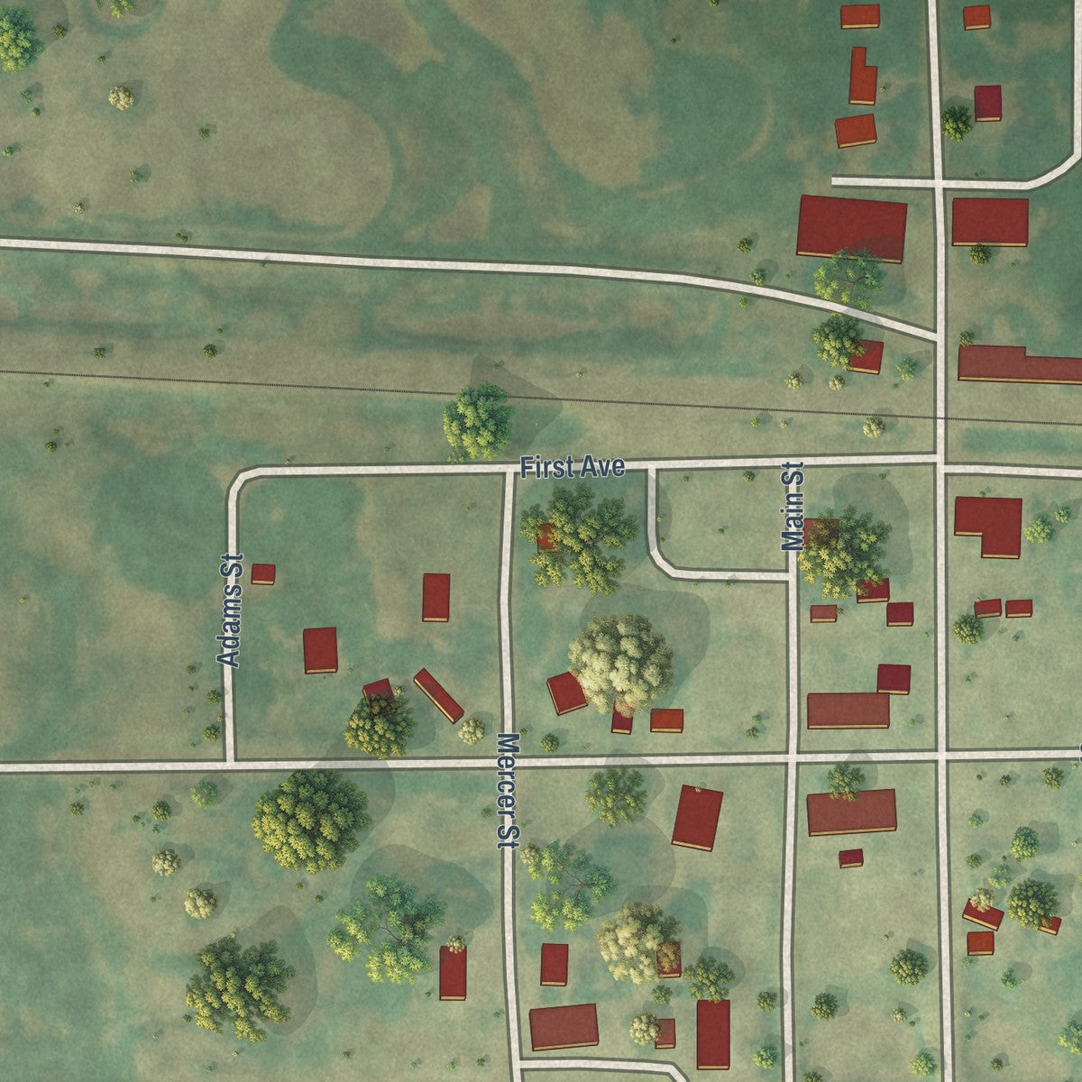 Close-up of the map of Knox, North Dakota print showing street and building detail