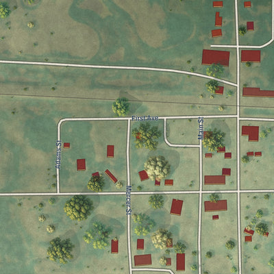 Close-up of the map of Knox, North Dakota print showing street and building detail