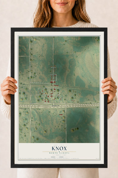 Map of Knox, North Dakota, 18 x 24 inch print in a black wood frame