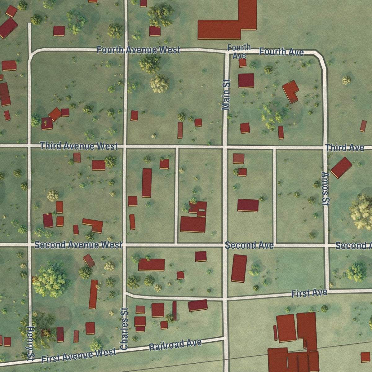 Close-up of the map of Kramer, North Dakota print showing street and building detail