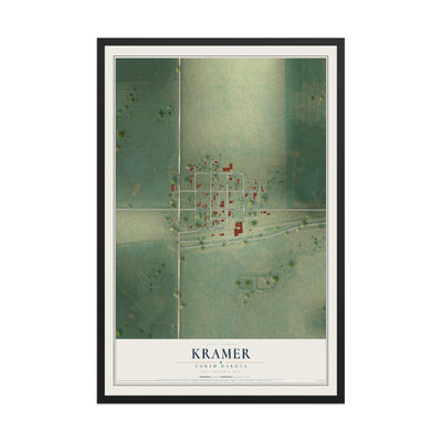 Map of Kramer, North Dakota, 12 x 18 inch print in a black wood frame