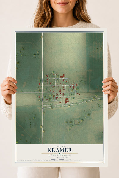 Map of Kramer, North Dakota, 18 x 24 inch unframed archival matte print