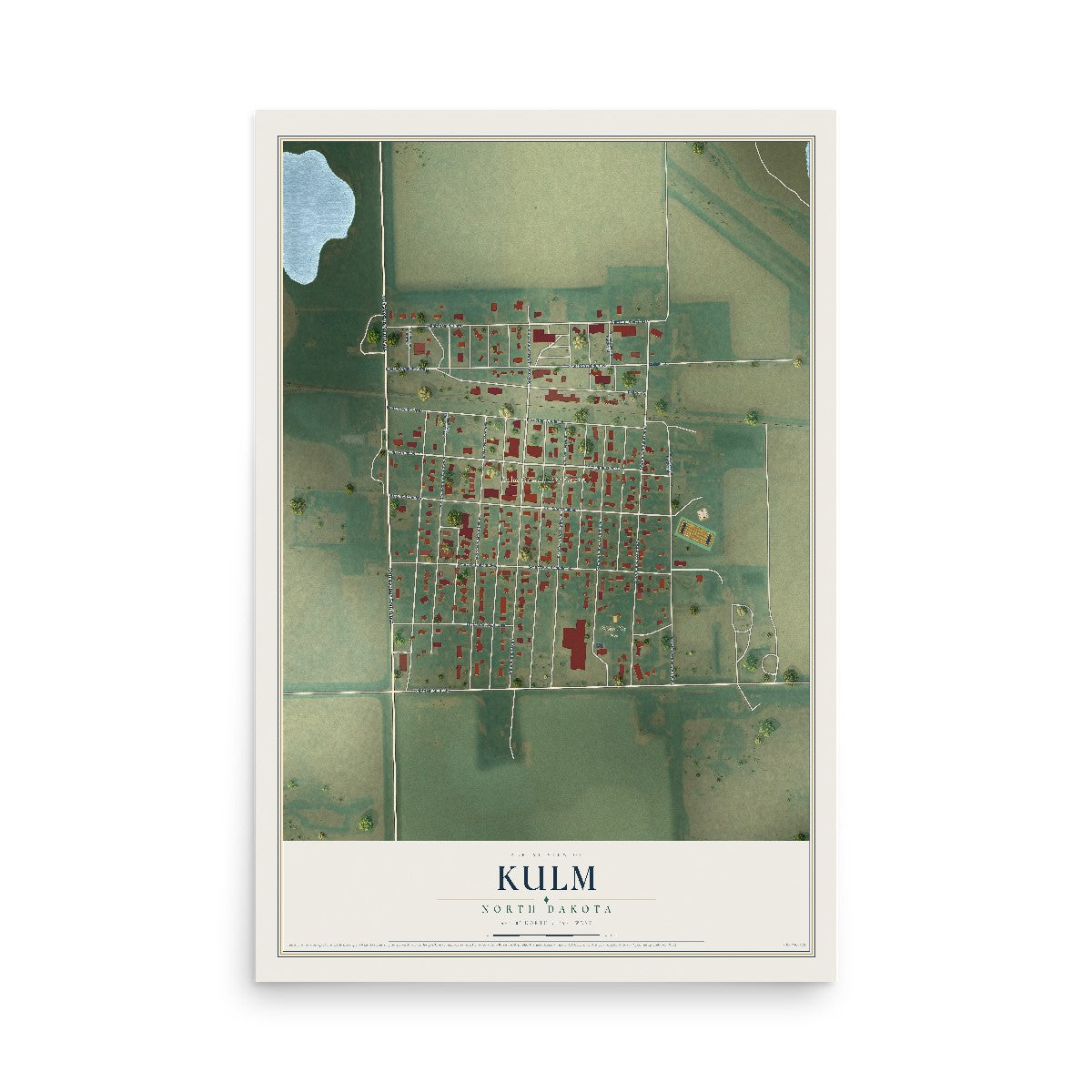 Map of Kulm, North Dakota, 12 x 18 inch unframed archival matte print