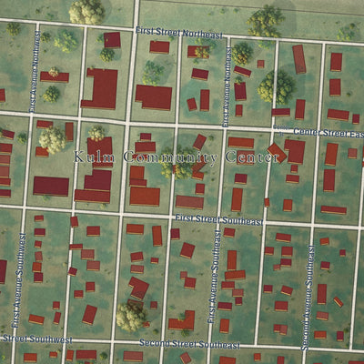Close-up of the map of Kulm, North Dakota print showing street and building detail