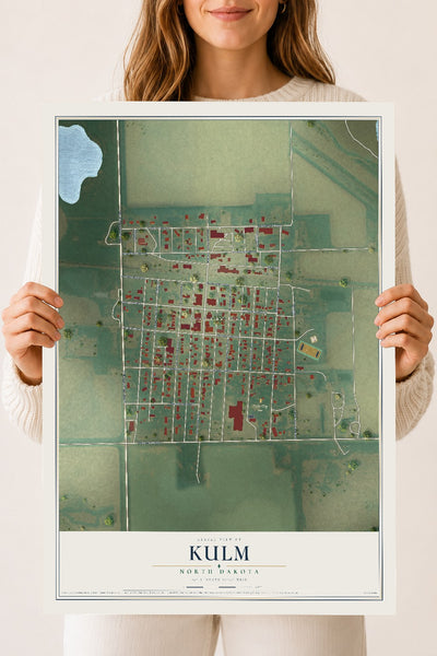 Map of Kulm, North Dakota, 18 x 24 inch unframed archival matte print
