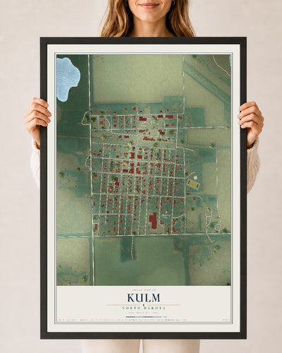 Map of Kulm, North Dakota, 24 x 36 inch print in a black wood frame