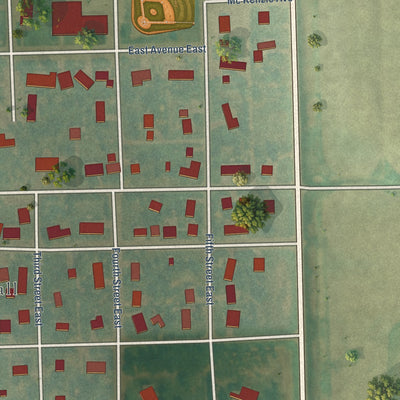 Second close-up of the map of Lakota, North Dakota print showing more streets and buildings