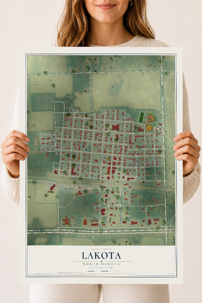 Map of Lakota, North Dakota, 18 x 24 inch unframed archival matte print