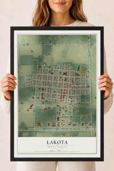 Map of Lakota, North Dakota, 18 x 24 inch print in a black wood frame