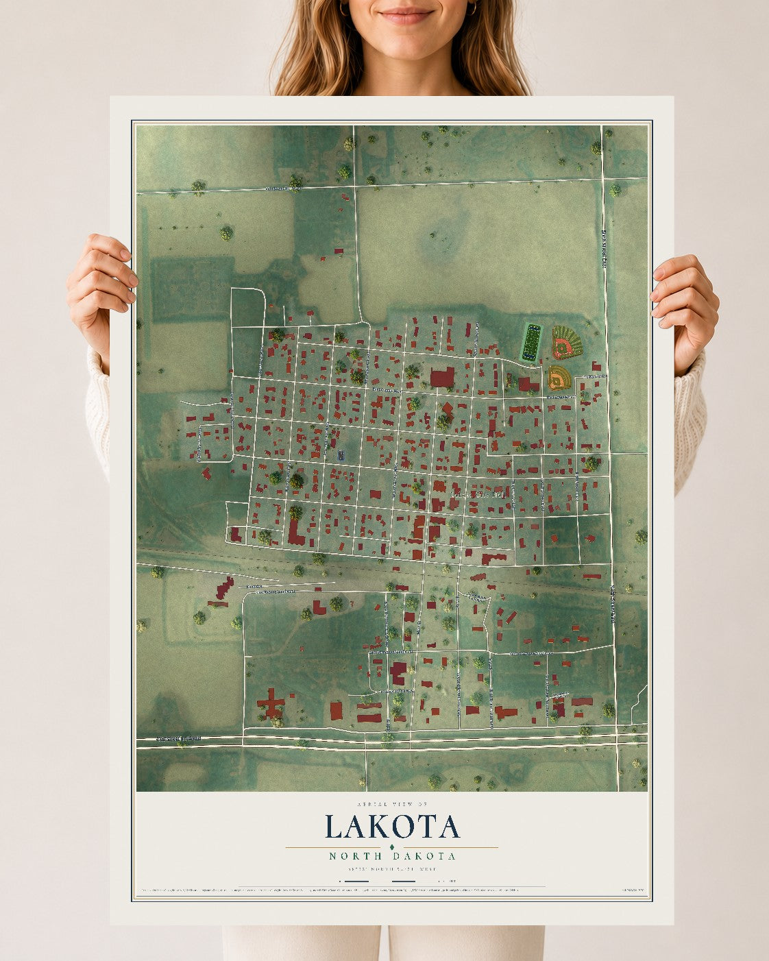 Map of Lakota, North Dakota, 24 x 36 inch unframed archival matte print