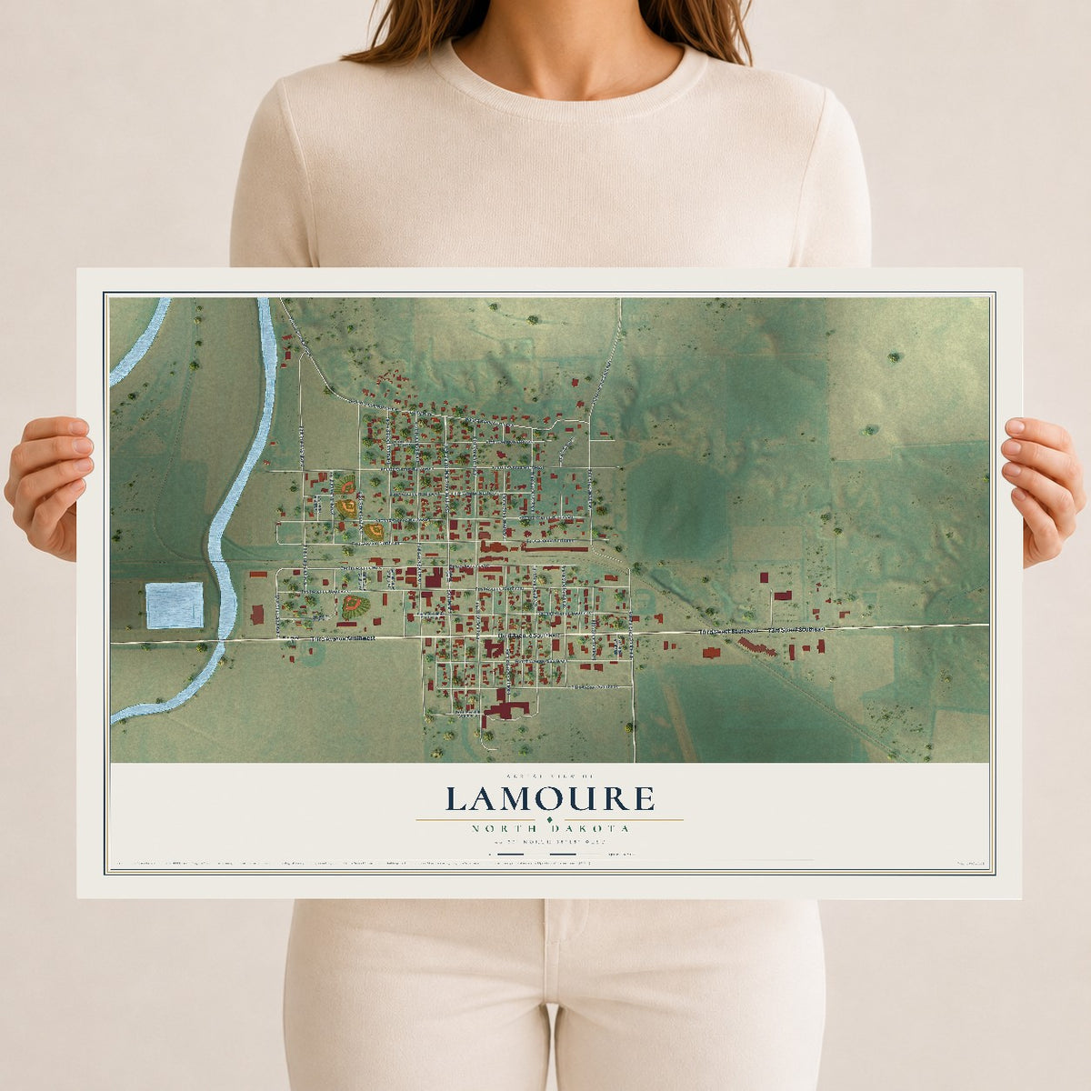 Map of LaMoure, North Dakota, 12 x 18 inch unframed archival matte print