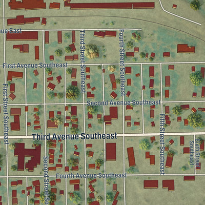 Close-up of the map of LaMoure, North Dakota print showing street and building detail