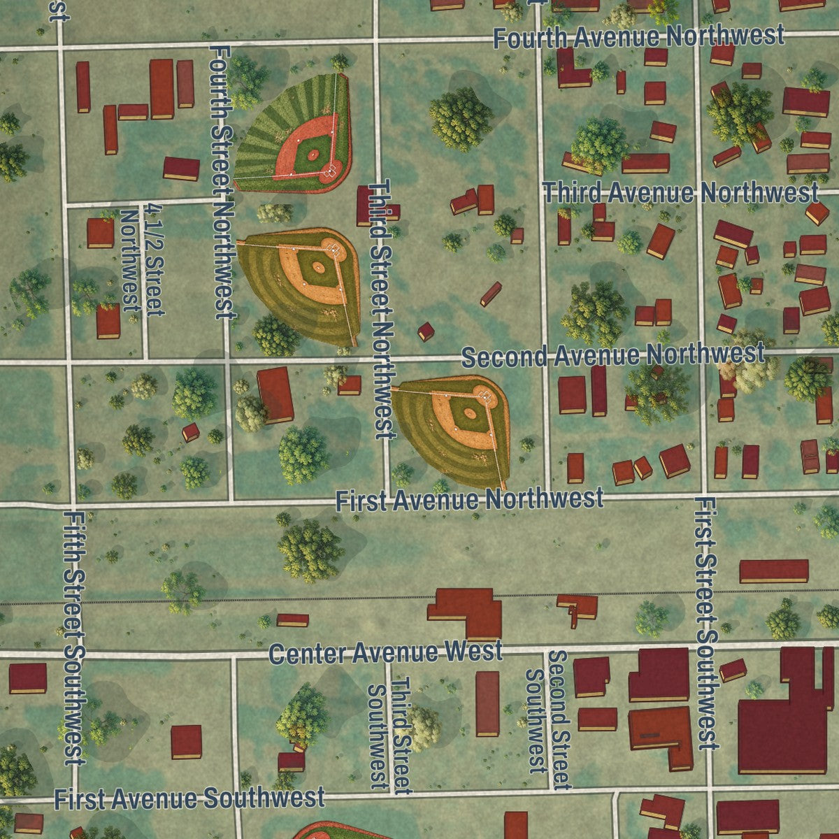 Second close-up of the map of LaMoure, North Dakota print showing more streets and buildings
