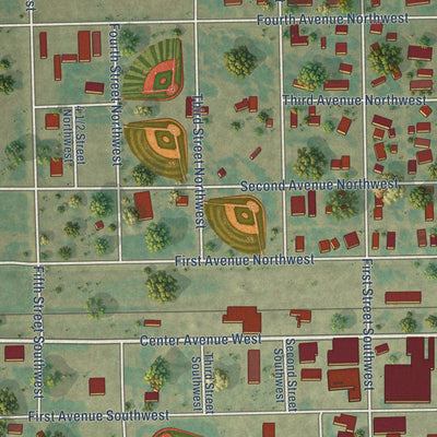 Second close-up of the map of LaMoure, North Dakota print showing more streets and buildings