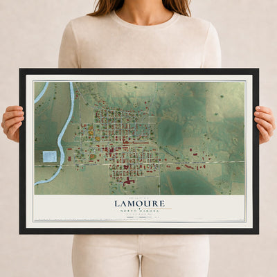 Map of LaMoure, North Dakota, 12 x 18 inch print in a black wood frame