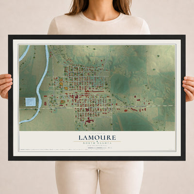 Map of LaMoure, North Dakota, 18 x 24 inch print in a black wood frame