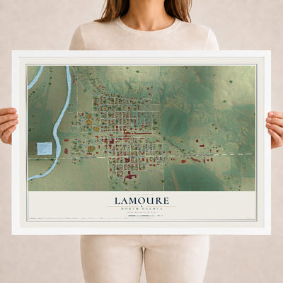 Map of LaMoure, North Dakota, 18 x 24 inch print in a white wood frame
