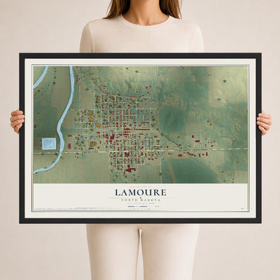 Map of LaMoure, North Dakota, 24 x 36 inch print in a black wood frame